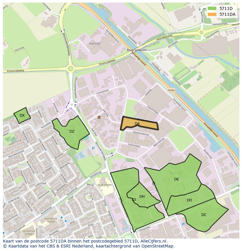 Afbeelding van het postcodegebied 5711 DA op de kaart.