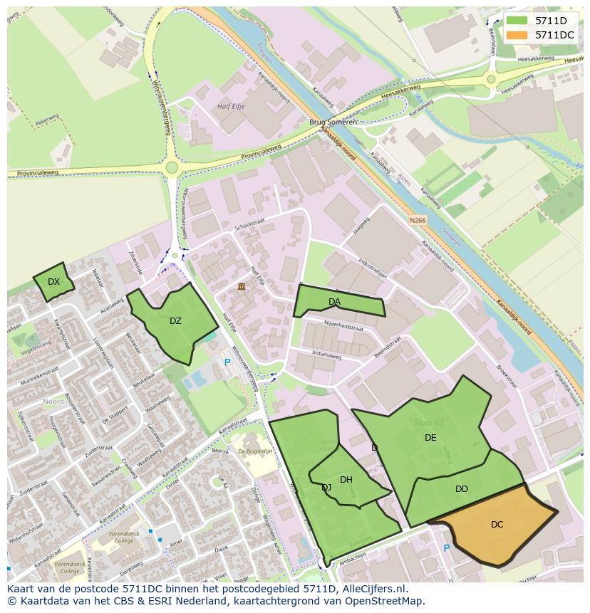 Afbeelding van het postcodegebied 5711 DC op de kaart.