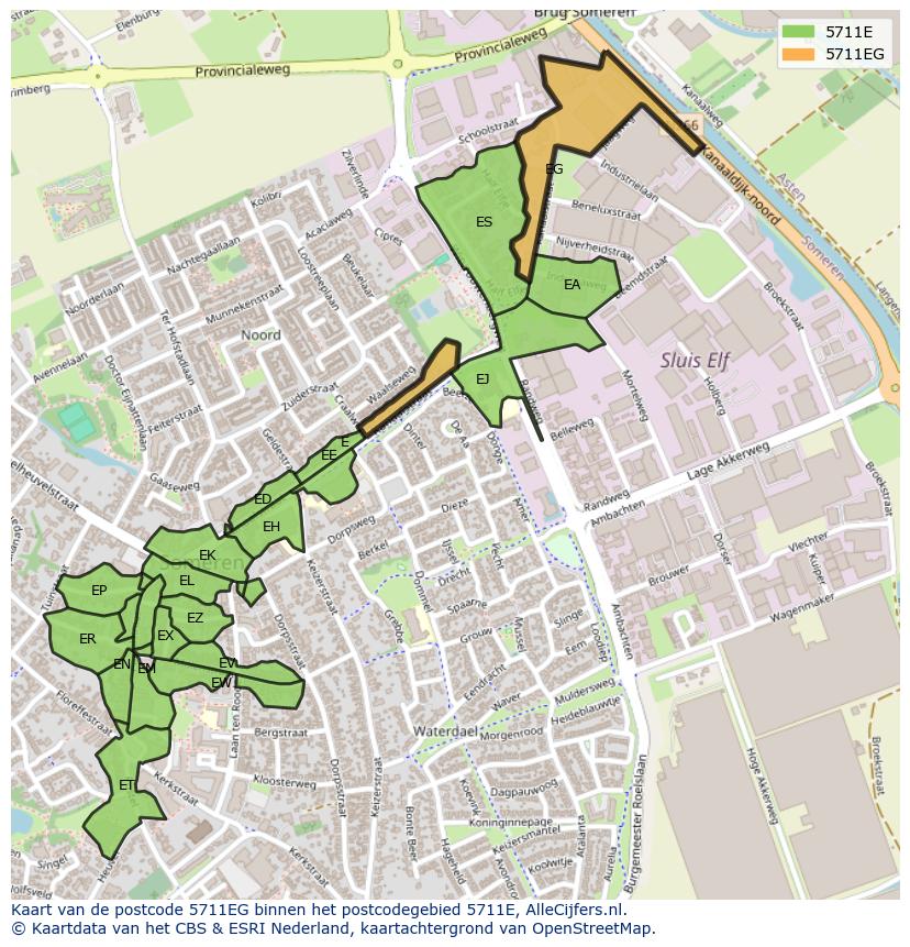 Afbeelding van het postcodegebied 5711 EG op de kaart.