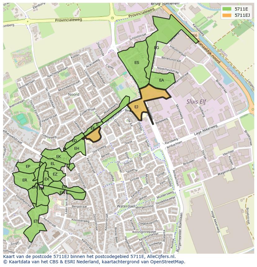Afbeelding van het postcodegebied 5711 EJ op de kaart.