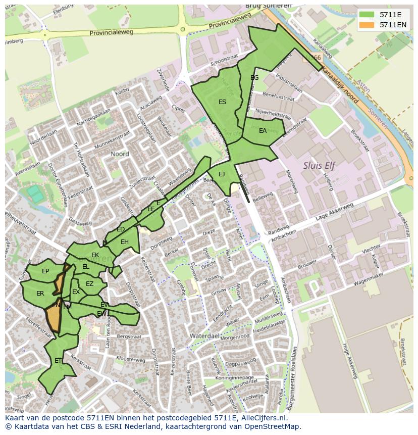 Afbeelding van het postcodegebied 5711 EN op de kaart.