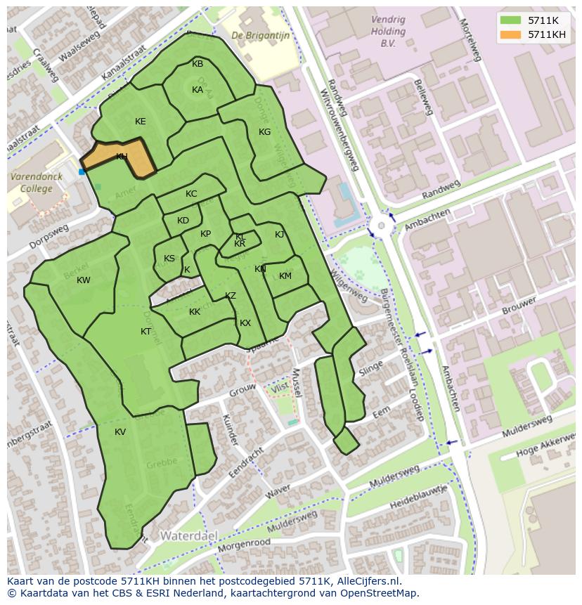 Afbeelding van het postcodegebied 5711 KH op de kaart.