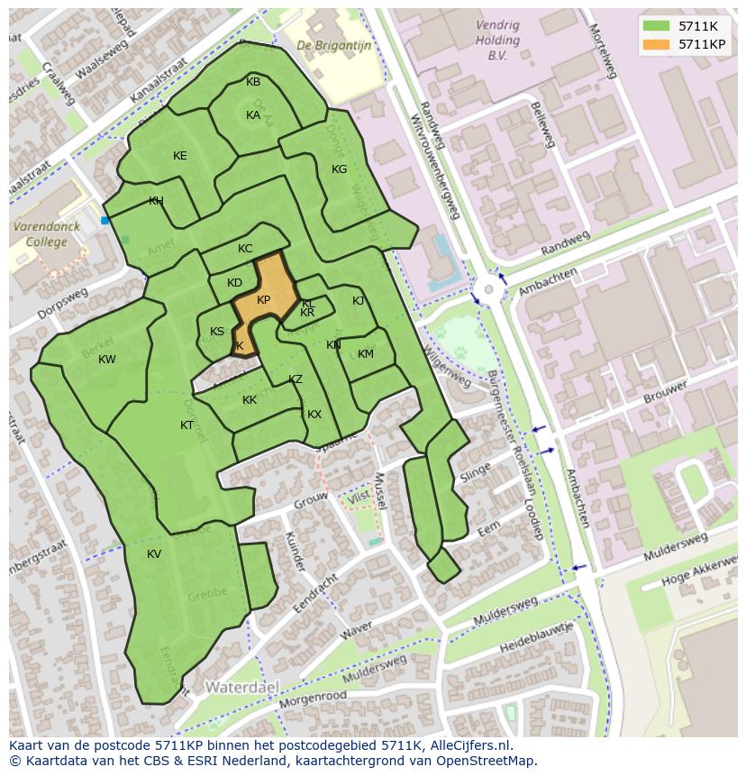 Afbeelding van het postcodegebied 5711 KP op de kaart.