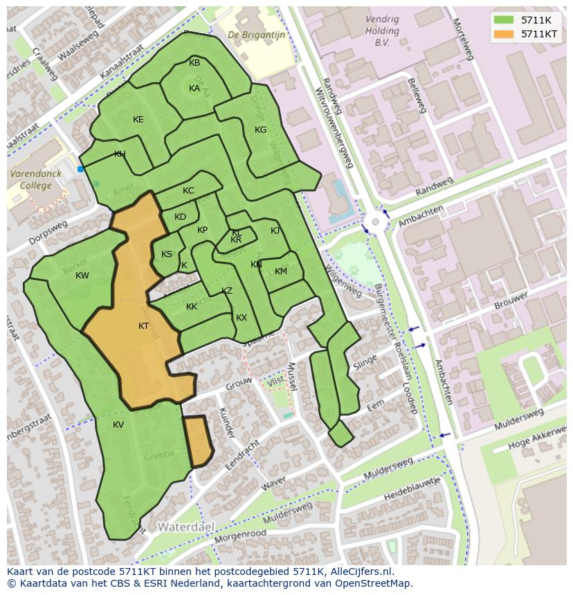 Afbeelding van het postcodegebied 5711 KT op de kaart.