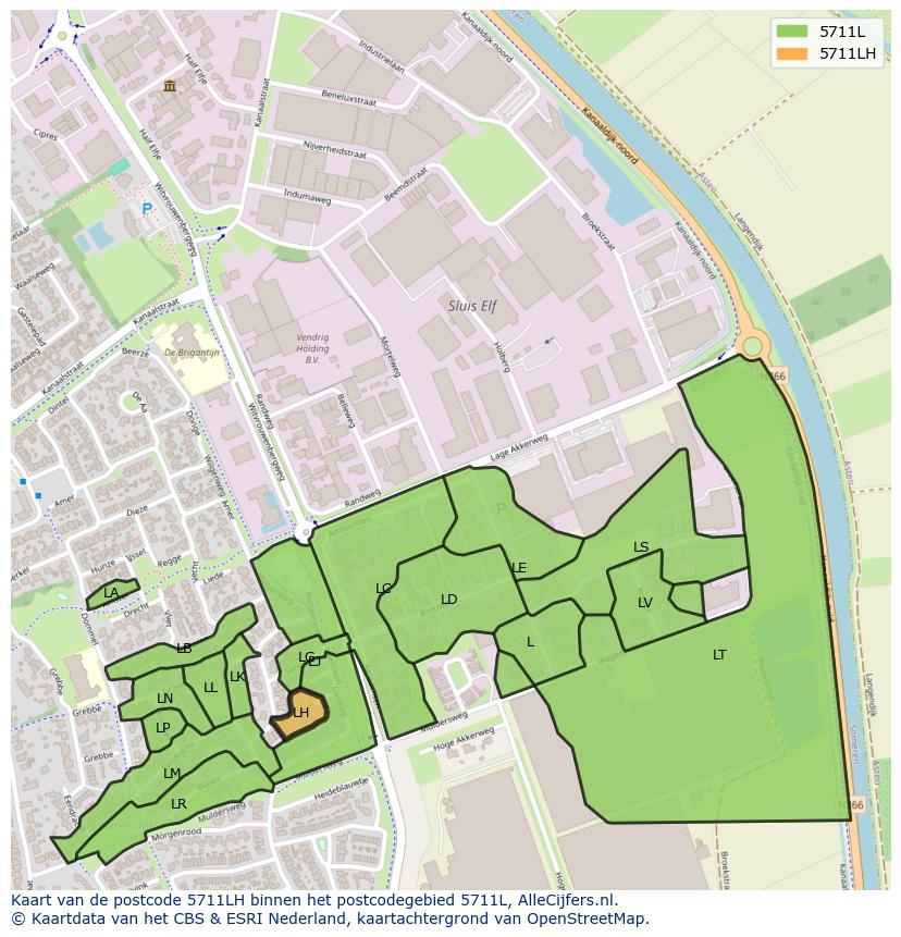 Afbeelding van het postcodegebied 5711 LH op de kaart.
