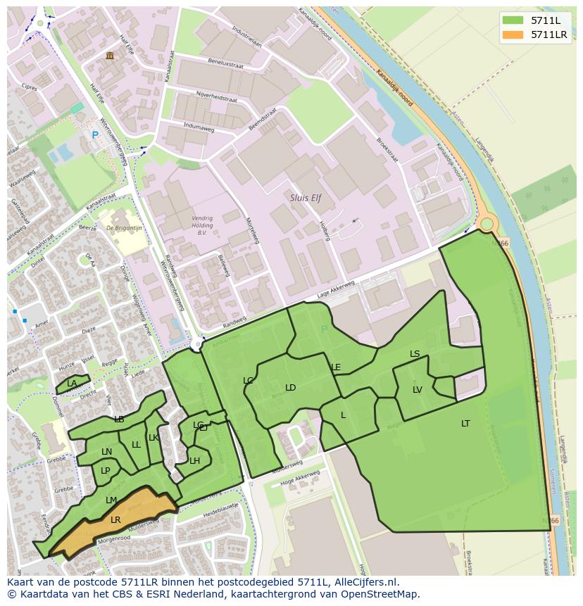 Afbeelding van het postcodegebied 5711 LR op de kaart.