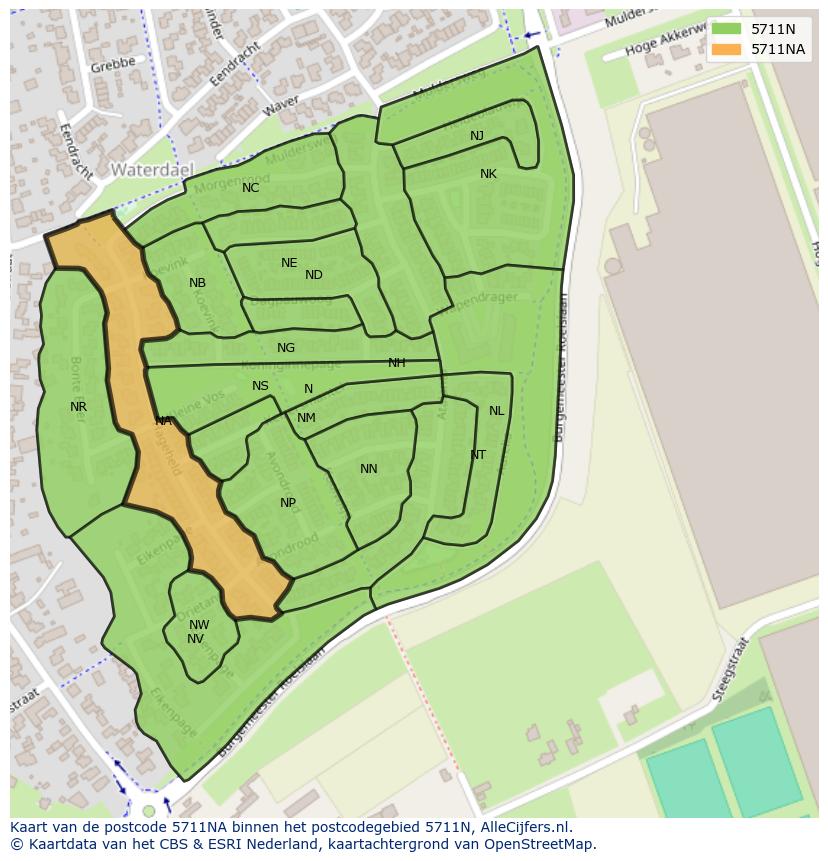 Afbeelding van het postcodegebied 5711 NA op de kaart.