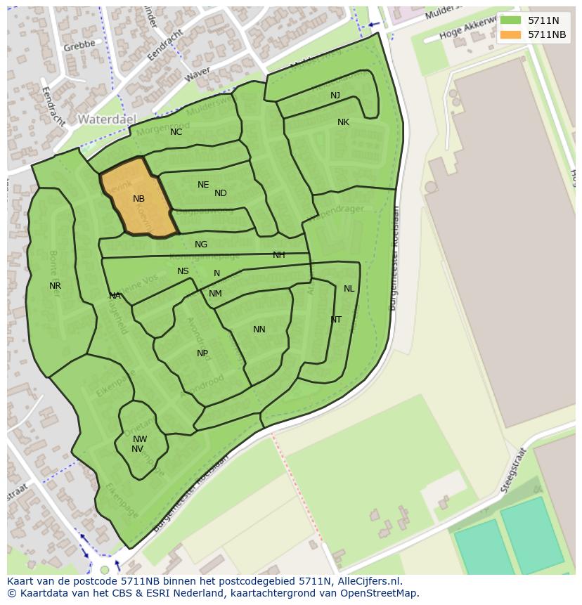 Afbeelding van het postcodegebied 5711 NB op de kaart.