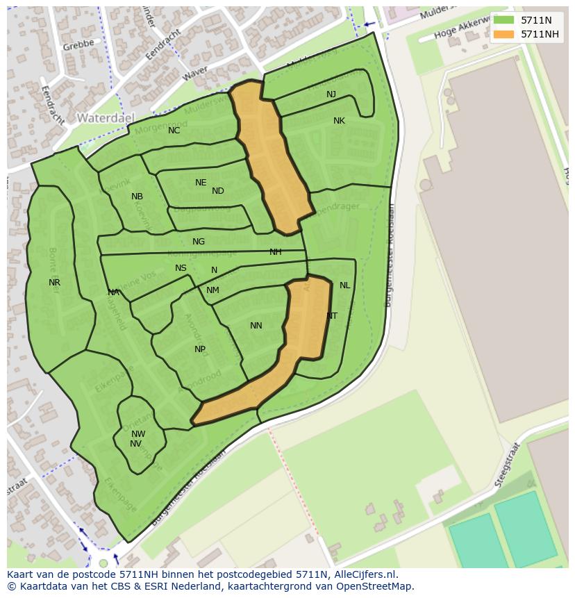 Afbeelding van het postcodegebied 5711 NH op de kaart.