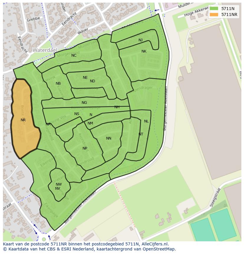 Afbeelding van het postcodegebied 5711 NR op de kaart.