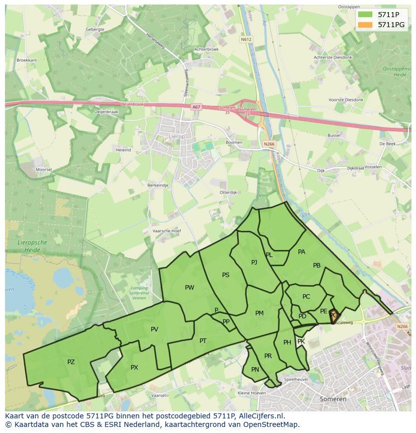 Afbeelding van het postcodegebied 5711 PG op de kaart.