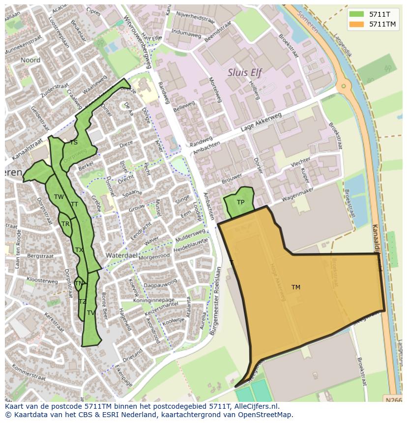 Afbeelding van het postcodegebied 5711 TM op de kaart.