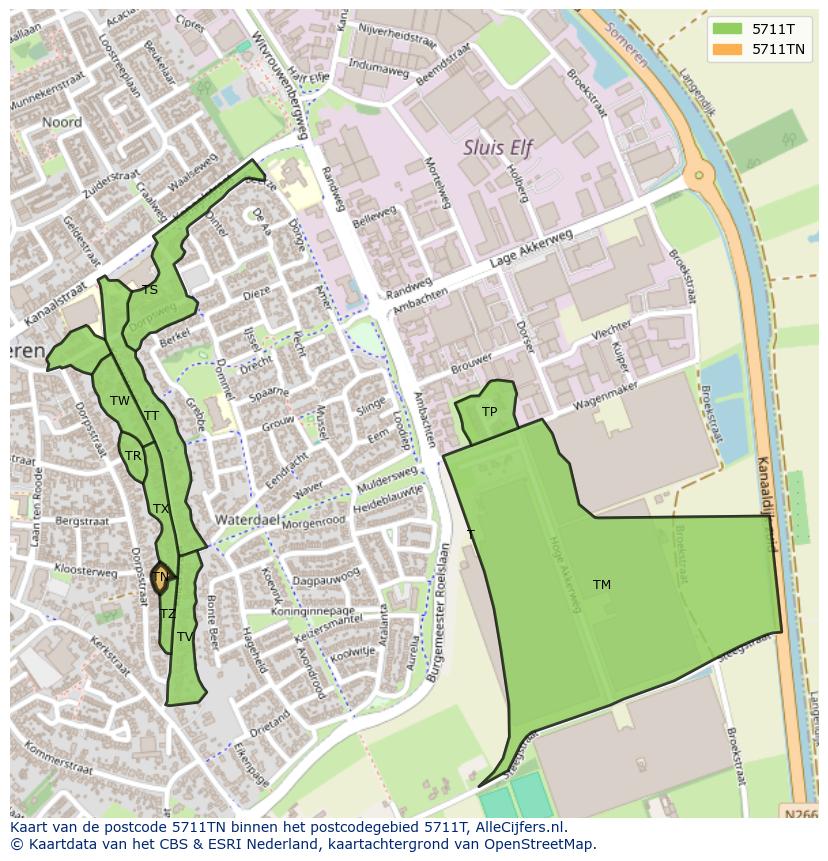 Afbeelding van het postcodegebied 5711 TN op de kaart.
