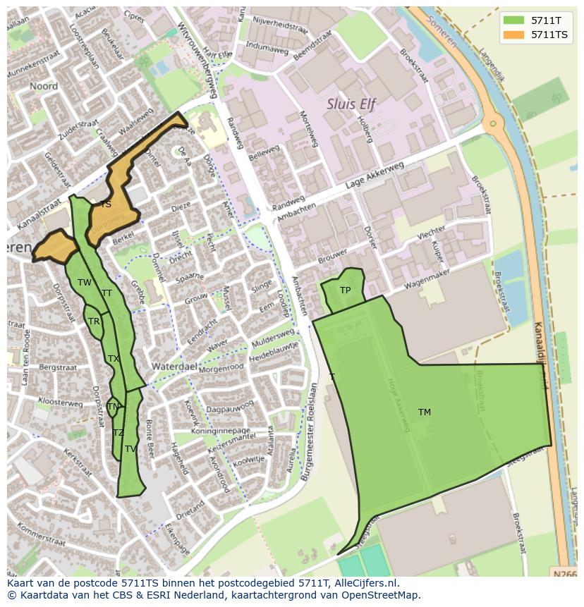 Afbeelding van het postcodegebied 5711 TS op de kaart.