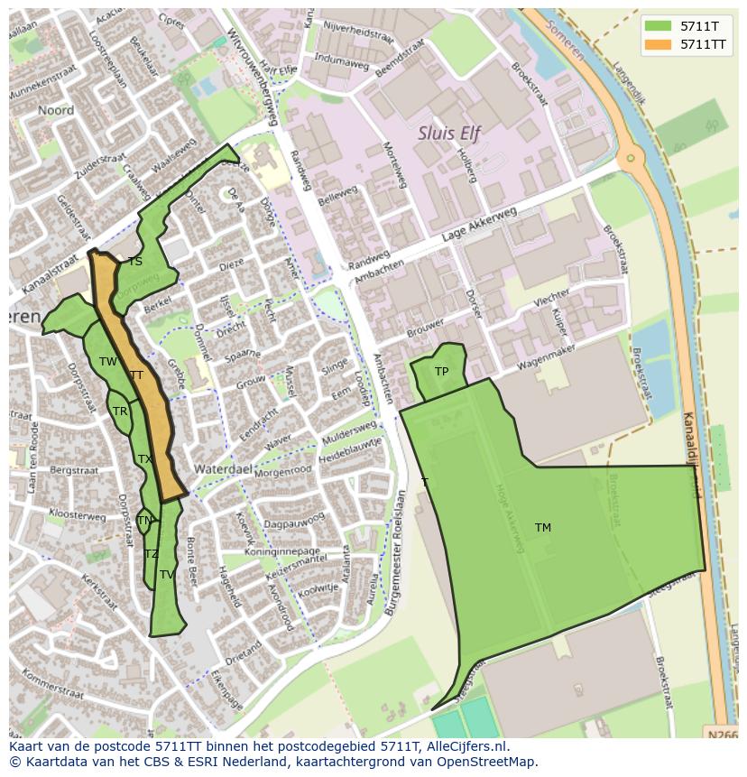 Afbeelding van het postcodegebied 5711 TT op de kaart.