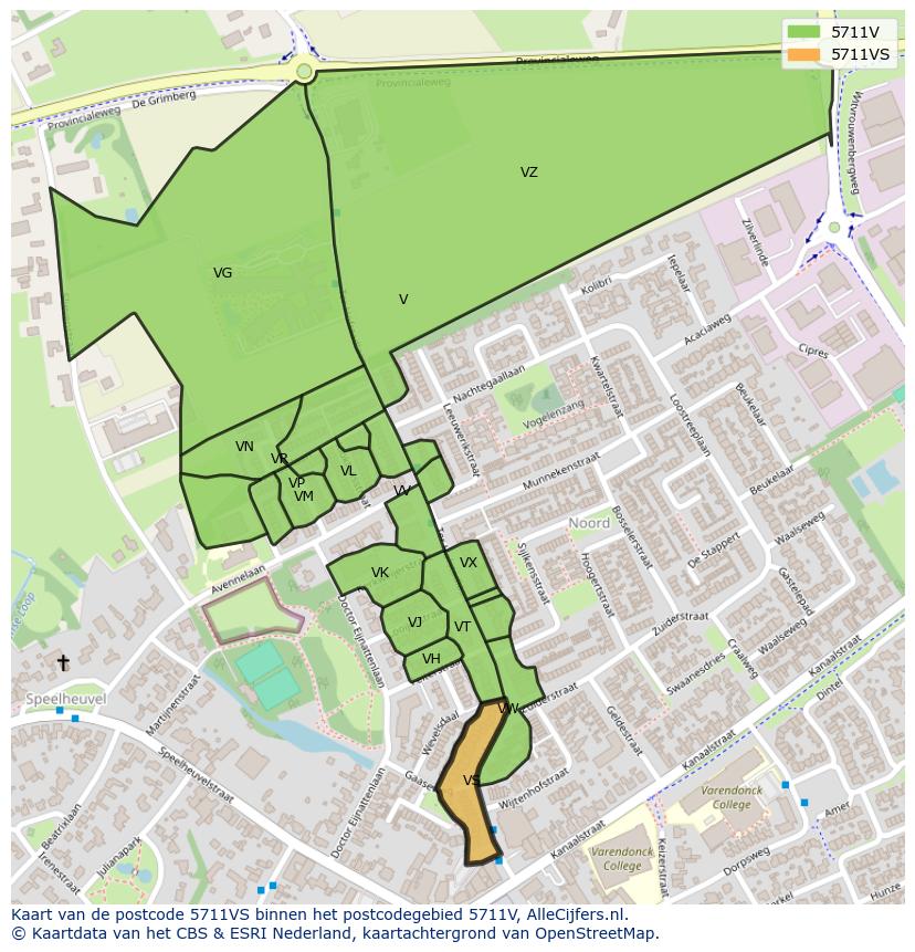Afbeelding van het postcodegebied 5711 VS op de kaart.