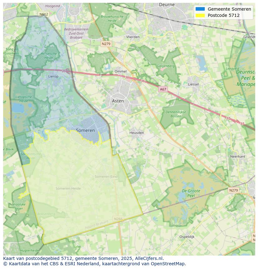 Afbeelding van het postcodegebied 5712 op de kaart.