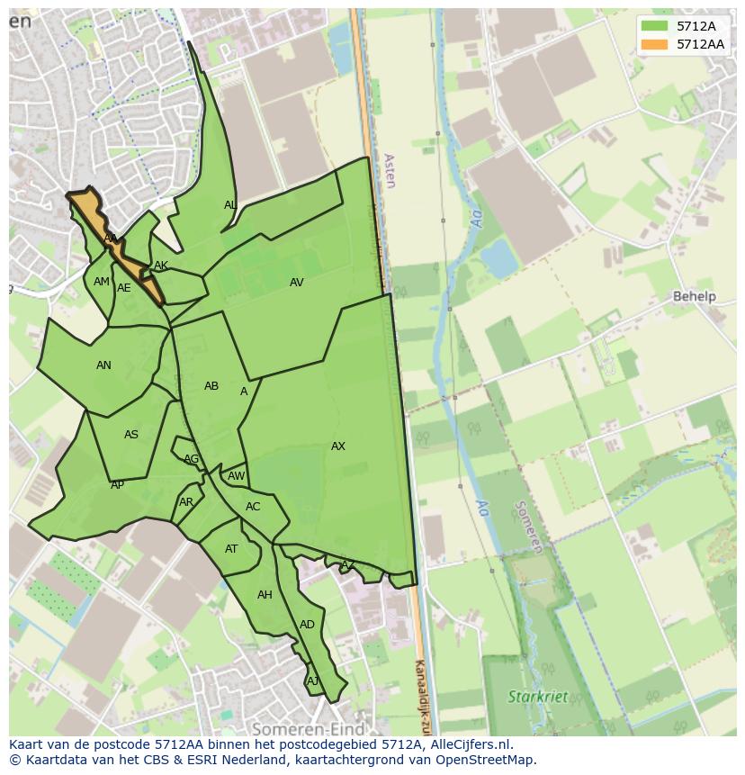 Afbeelding van het postcodegebied 5712 AA op de kaart.