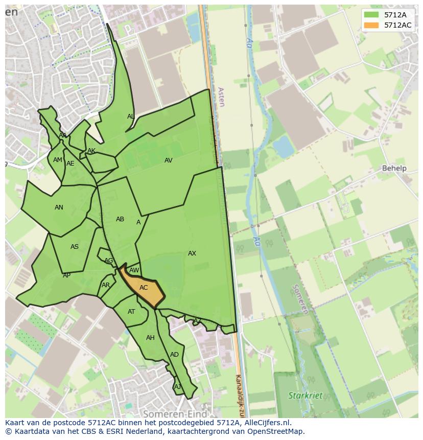 Afbeelding van het postcodegebied 5712 AC op de kaart.