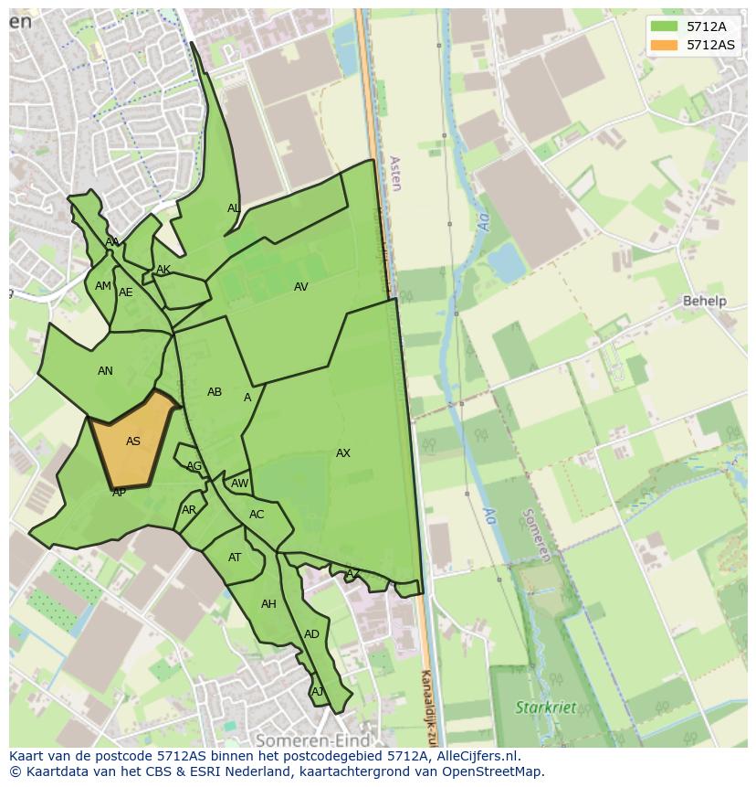 Afbeelding van het postcodegebied 5712 AS op de kaart.