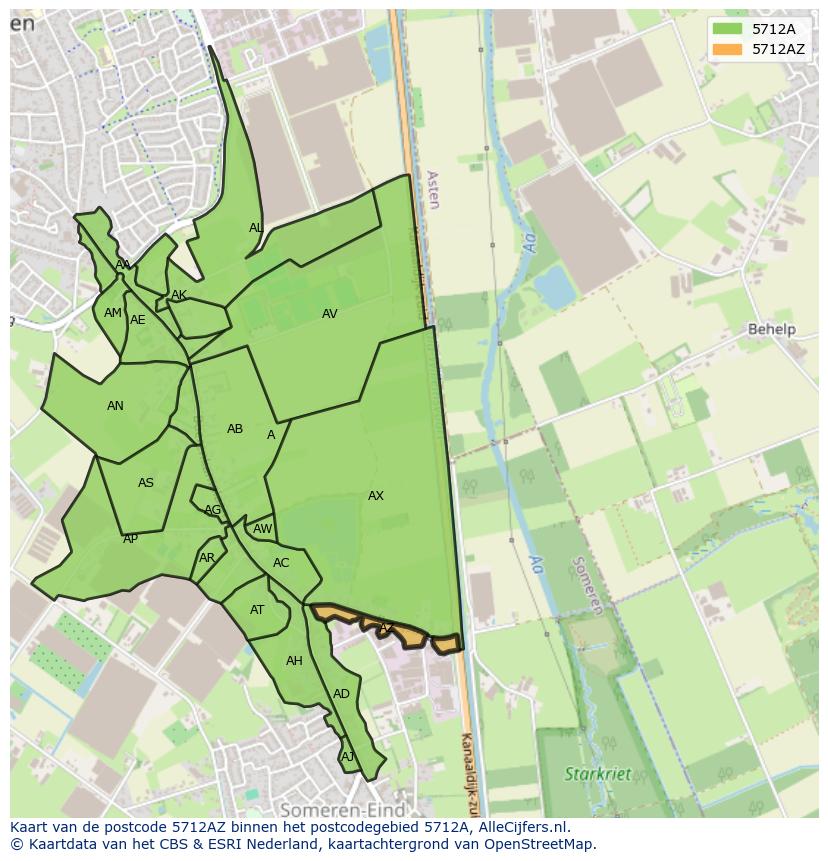 Afbeelding van het postcodegebied 5712 AZ op de kaart.