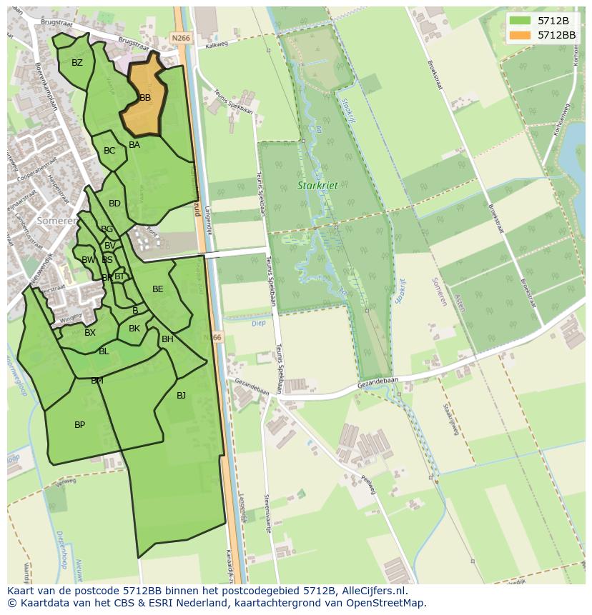 Afbeelding van het postcodegebied 5712 BB op de kaart.