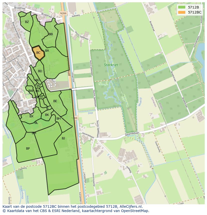 Afbeelding van het postcodegebied 5712 BC op de kaart.