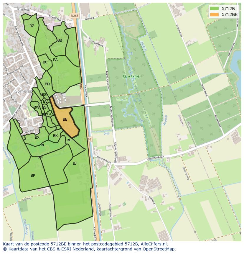 Afbeelding van het postcodegebied 5712 BE op de kaart.