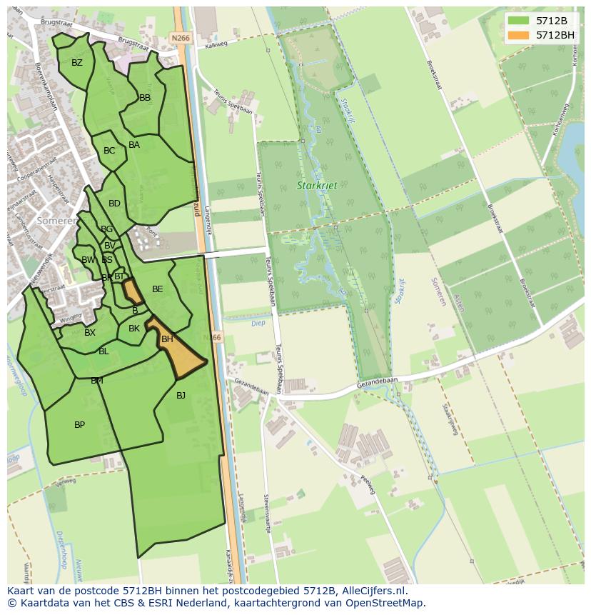 Afbeelding van het postcodegebied 5712 BH op de kaart.