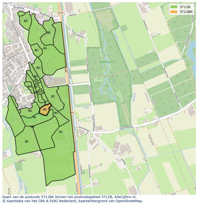 Afbeelding van het postcodegebied 5712 BK op de kaart.