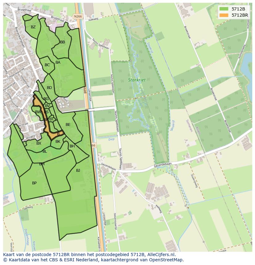 Afbeelding van het postcodegebied 5712 BR op de kaart.