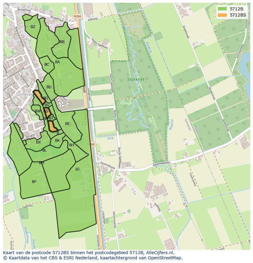 Afbeelding van het postcodegebied 5712 BS op de kaart.