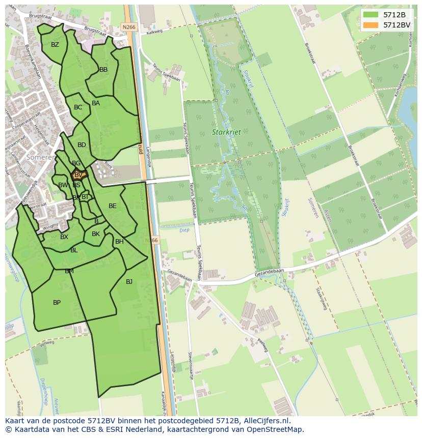 Afbeelding van het postcodegebied 5712 BV op de kaart.