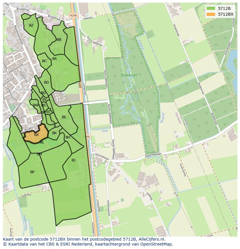 Afbeelding van het postcodegebied 5712 BX op de kaart.
