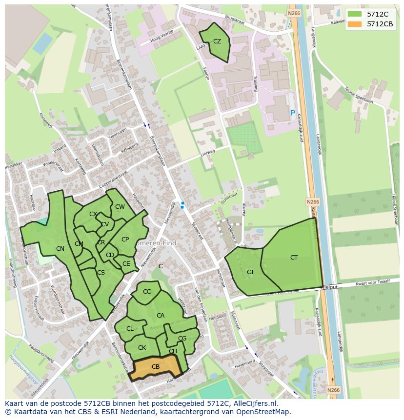 Afbeelding van het postcodegebied 5712 CB op de kaart.