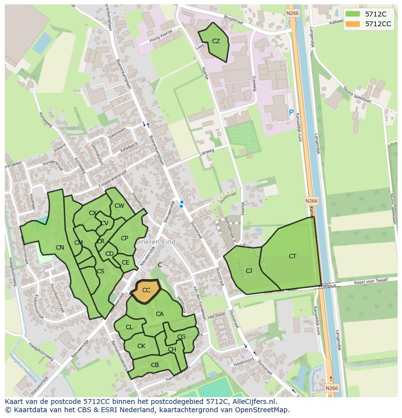 Afbeelding van het postcodegebied 5712 CC op de kaart.
