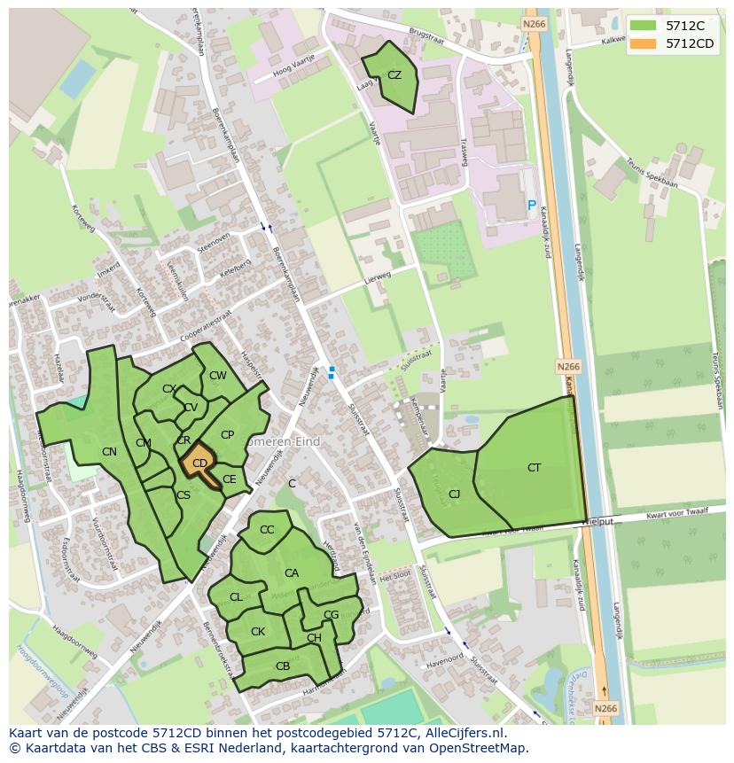 Afbeelding van het postcodegebied 5712 CD op de kaart.