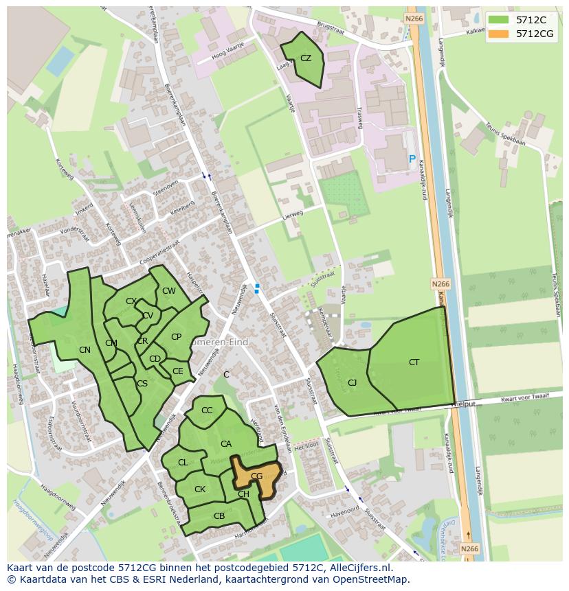Afbeelding van het postcodegebied 5712 CG op de kaart.