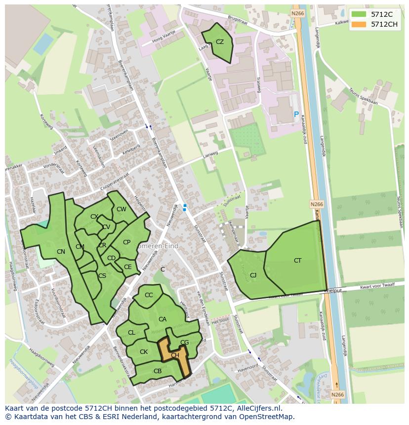 Afbeelding van het postcodegebied 5712 CH op de kaart.