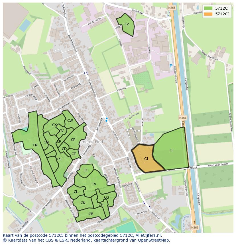 Afbeelding van het postcodegebied 5712 CJ op de kaart.