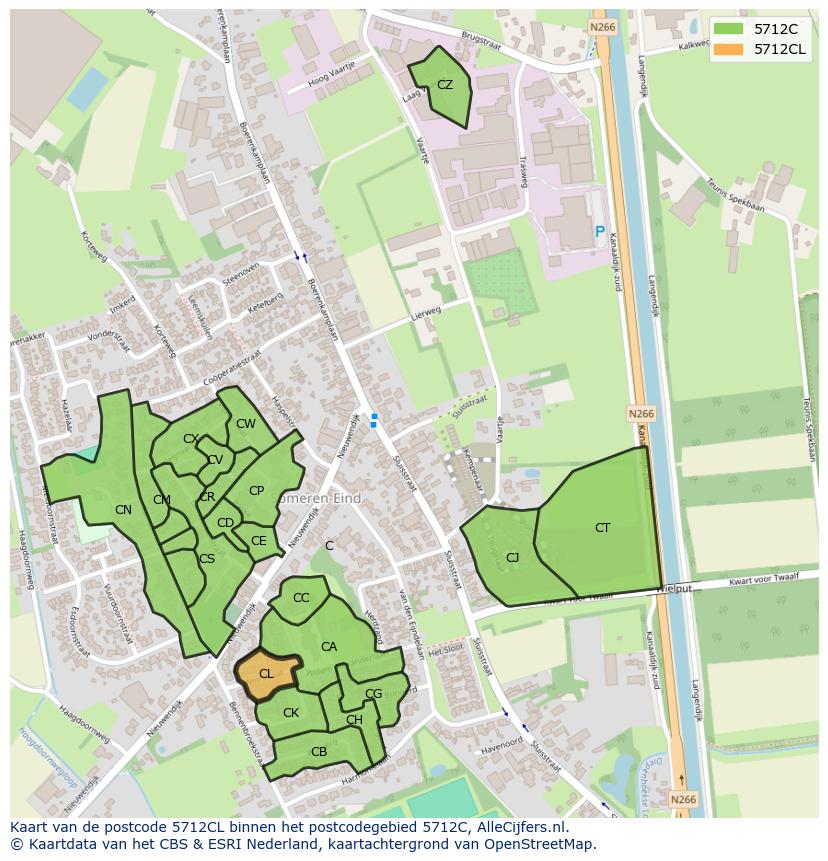 Afbeelding van het postcodegebied 5712 CL op de kaart.