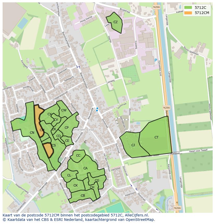 Afbeelding van het postcodegebied 5712 CM op de kaart.