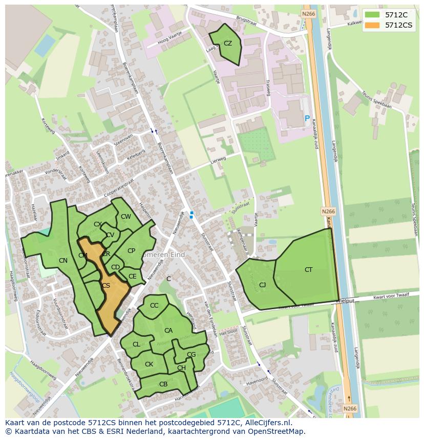 Afbeelding van het postcodegebied 5712 CS op de kaart.