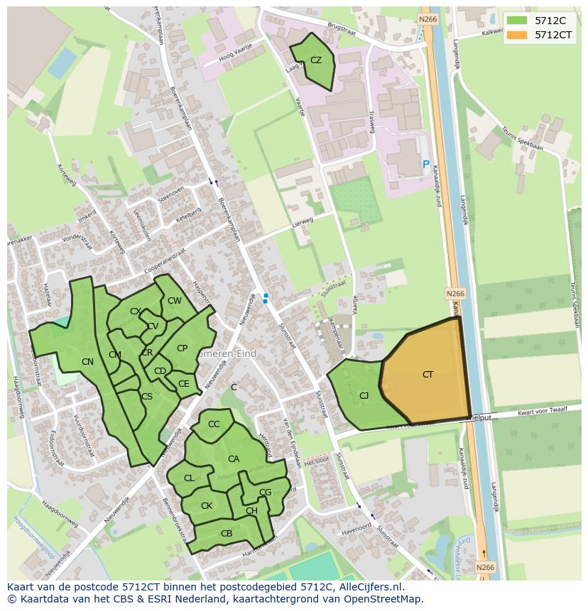 Afbeelding van het postcodegebied 5712 CT op de kaart.