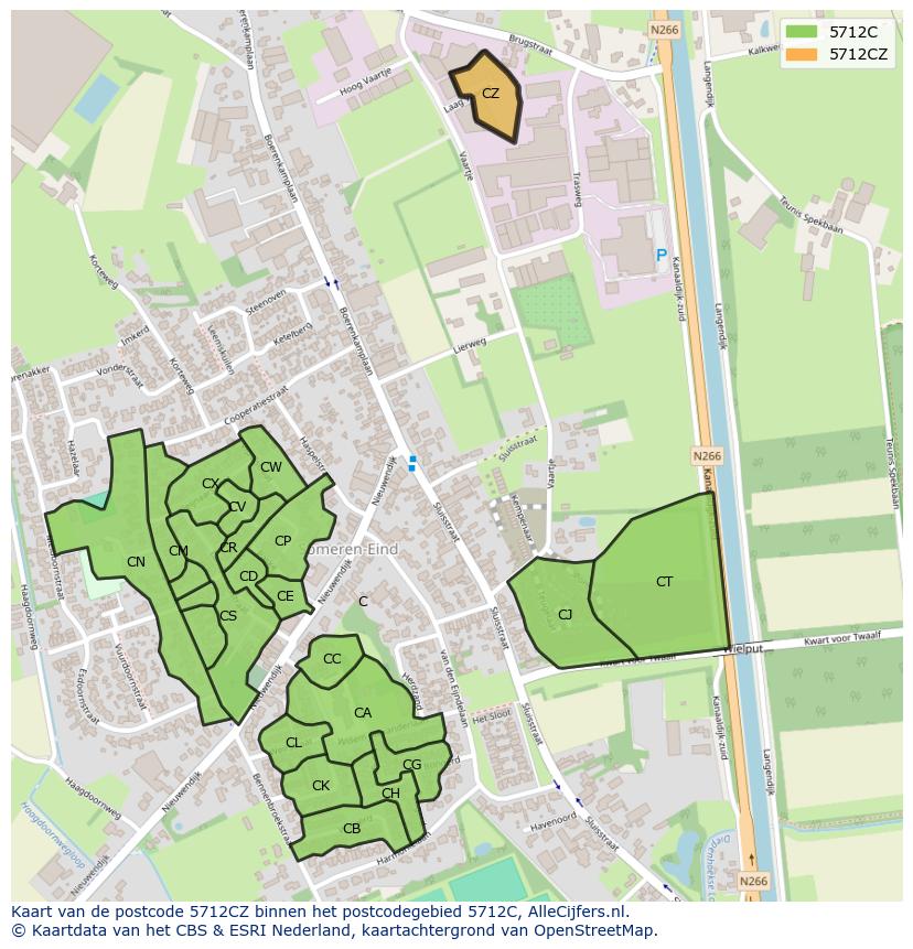 Afbeelding van het postcodegebied 5712 CZ op de kaart.