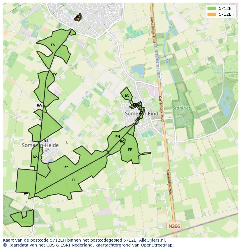 Afbeelding van het postcodegebied 5712 EH op de kaart.