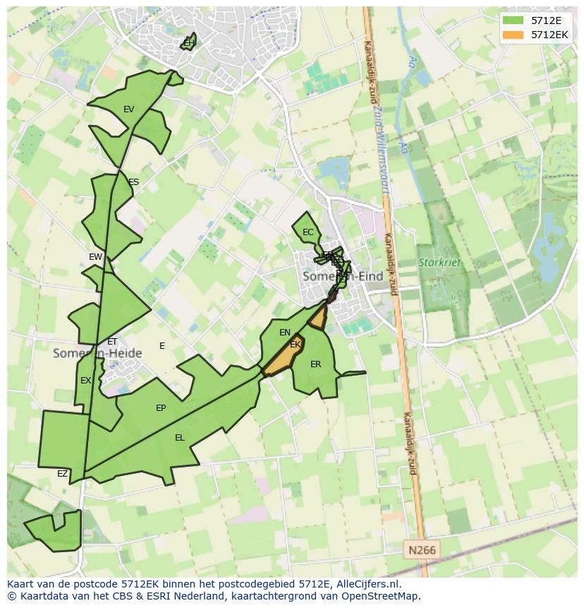 Afbeelding van het postcodegebied 5712 EK op de kaart.
