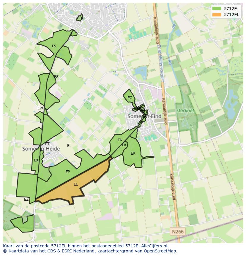 Afbeelding van het postcodegebied 5712 EL op de kaart.