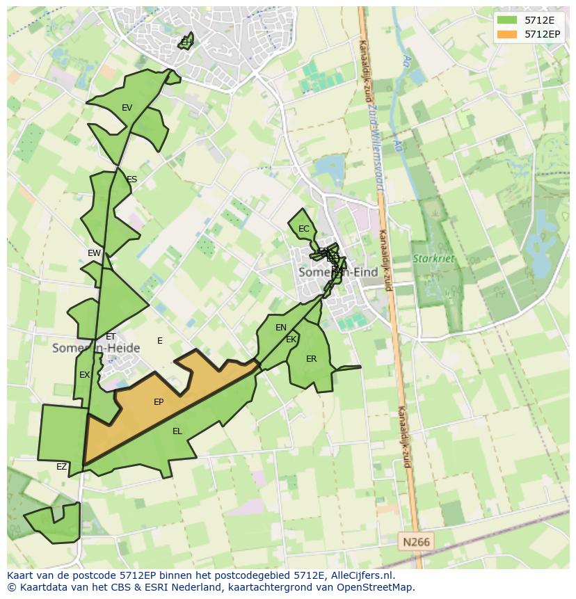 Afbeelding van het postcodegebied 5712 EP op de kaart.