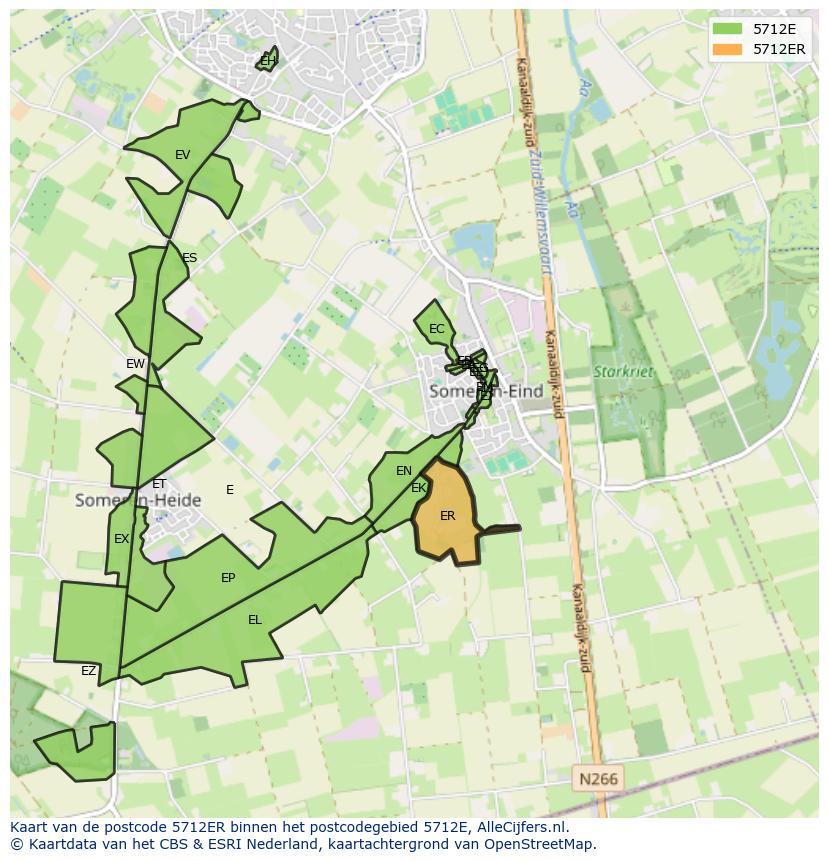 Afbeelding van het postcodegebied 5712 ER op de kaart.